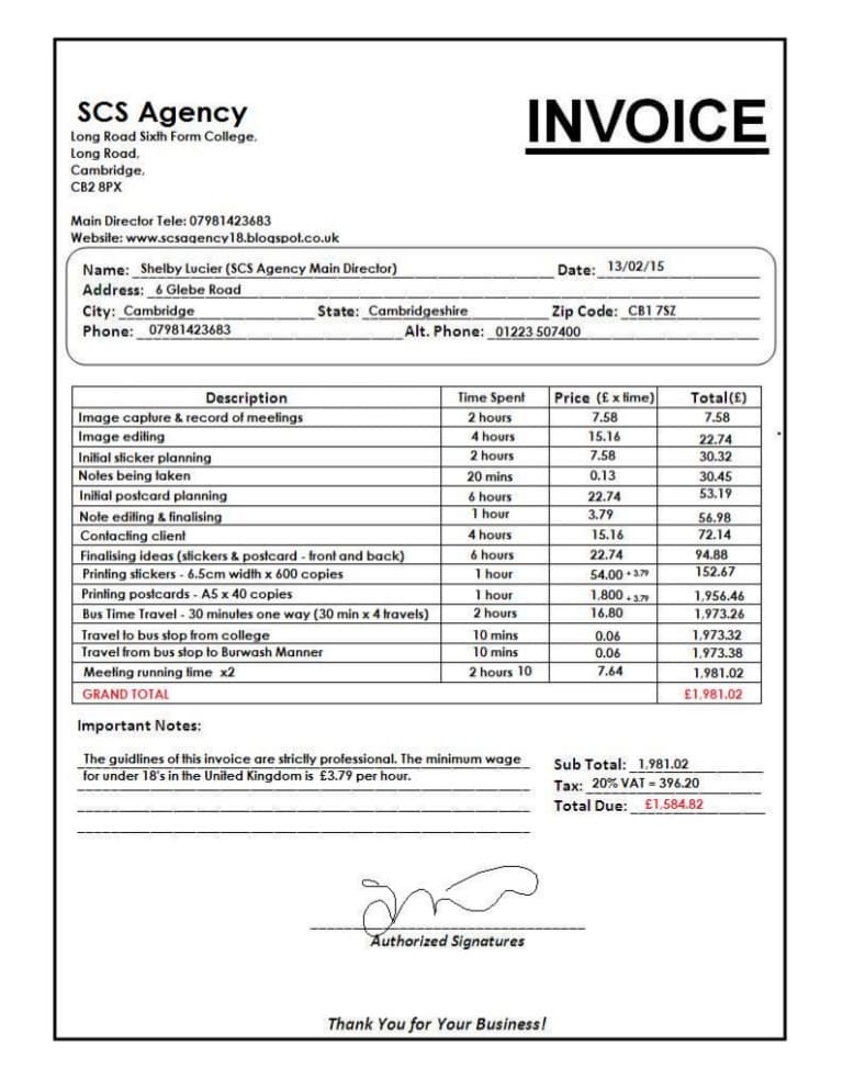 Original invoice photo
